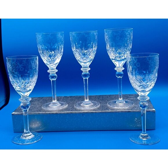 Rogaska Gallia Floral Etched Lead Crystal Wine Hocks Glasses Set Of 5 7 3/4" - Picture 3 of 7